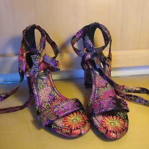 Steve Madden Embroidered Lace-Up Open-Toe Heel